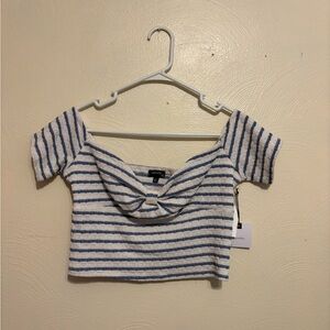 Striped Blue and White Off-Shoulder Blouse